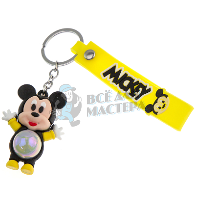 Брелок для ключей светящийся "Микки Маус" цв. черный + ремешок