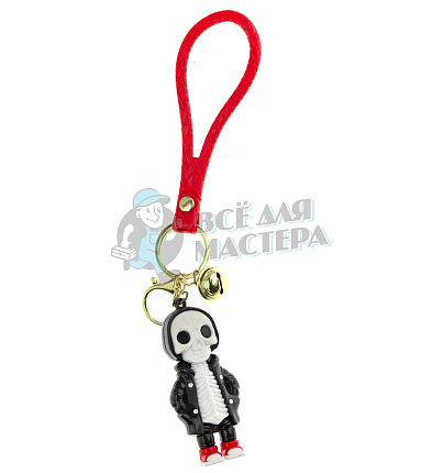 Брелок для ключей "Скелет в плаще" + карабин и колокольчик, цв.черный