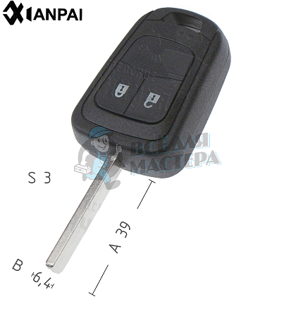 Корпус ключа OP-11P HU100 HF66P 2 кнопки КНР  OPEL - Чертеж