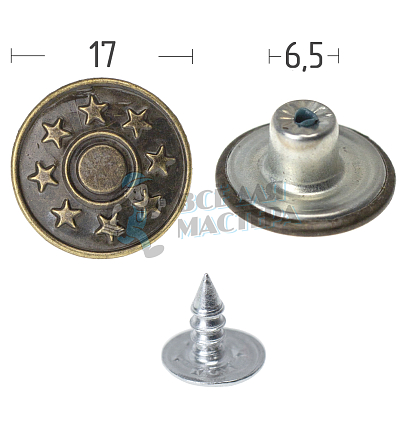 Джинсовая пуговица 17мм сталь цв антик "8 звезд" Турция