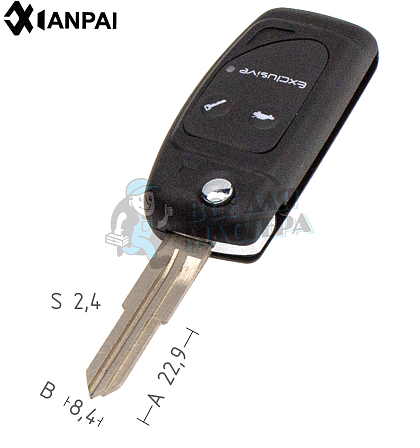 Корпус выкидного ключа OP-S HU46 HF43 2 кнопки CHEVROLET КНР - Чертеж