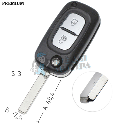 Корпус выкидного ключа VA49 VA6 VC75 2 кнопки КНР   RENAULT - Чертеж