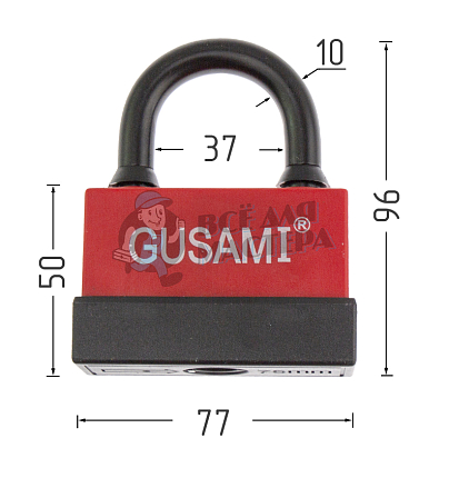 Навесной замок GUSAMI 77мм (красный)