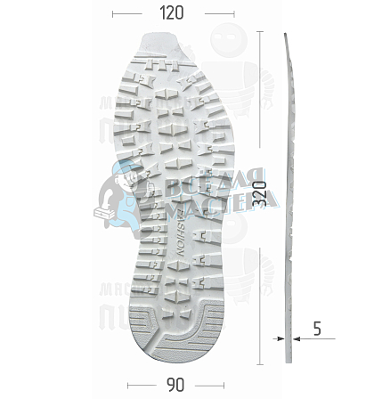 Подошва "Fashion 8005" т.5 р.41-44 белый - Чертеж